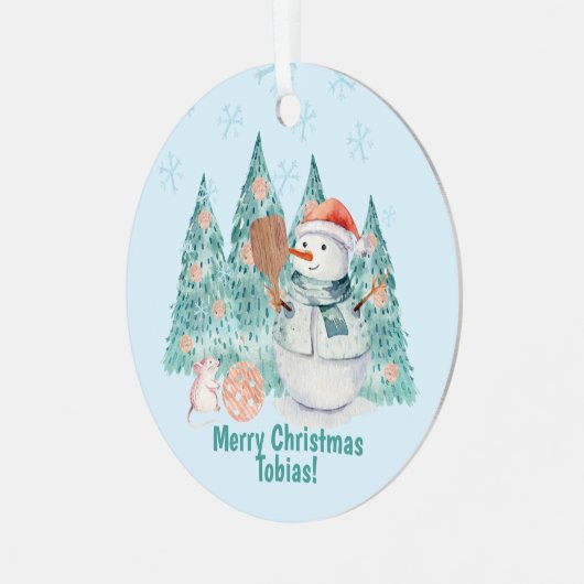 Pickleball Snowmen, kerst met een klein beetje Metalen Ornament (Voorkant links)
