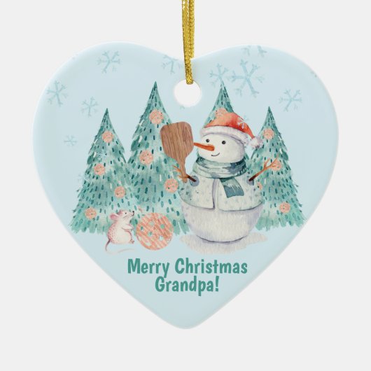 Pickleball Snowmen, kleine kerst voor Grandad Keramisch Ornament (Voorkant)