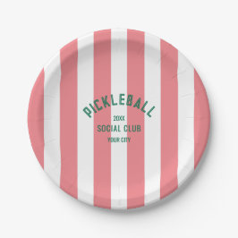 Pickleball Social Club Crest Pink Cabana Stripe Papieren Bordje
