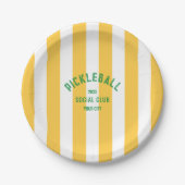 Pickleball Social Club Crest Yellow Cabana Stripe Papieren Bordje (Voorkant)