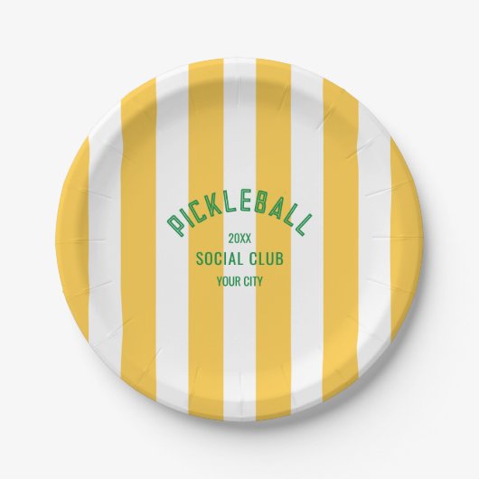 Pickleball Social Club Crest Yellow Cabana Stripe Papieren Bordje (Voorkant)