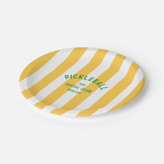 Pickleball Social Club Crest Yellow Cabana Stripe Papieren Bordje (Gekanteld)
