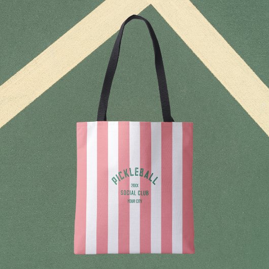Pickleball Social Club Pink Cabana Stripe Tote Bag