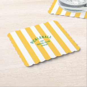 Pickleball Social Club Yellow Cabana Stripe Party Kartonnen Onderzetters