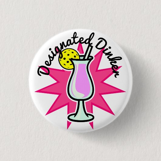 Pickleball Speciaal Dinker - Roze cocktail Ronde Button 3,2 Cm (Voorkant)