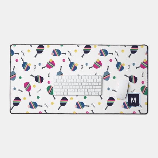 Pickleball Speciaal Monogram Blauw Groen Roze Bureaumat (Keyboard & Muis)