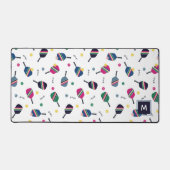 Pickleball Speciaal Monogram Blauw Groen Roze Bureaumat (Voorkant)