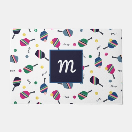 Pickleball Speciaal Monogram Blauw Groen Roze Deurmat (Voorkant)