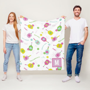 Pickleball Speciaal Monogram Blauw Groen Roze Fleece Deken