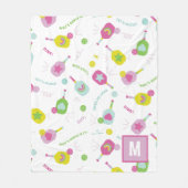 Pickleball Speciaal Monogram Blauw Groen Roze Fleece Deken (Voorkant)