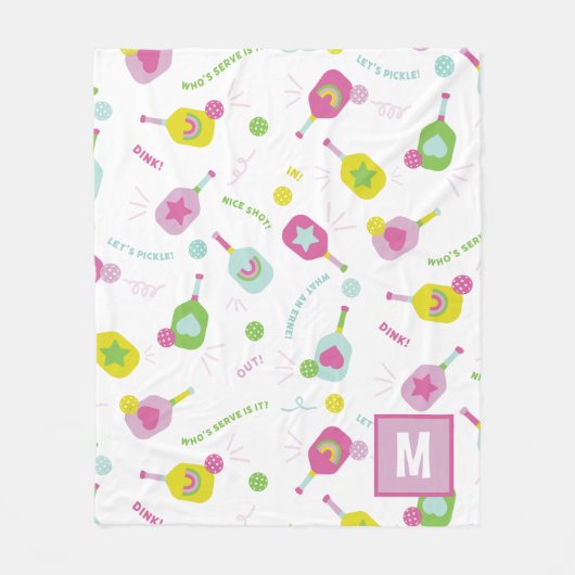 Pickleball Speciaal Monogram Blauw Groen Roze Fleece Deken (Voorkant)