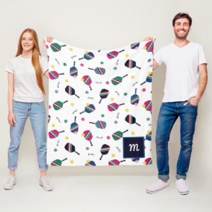 Pickleball Speciaal Monogram Blauw Groen Roze Fleece Deken
