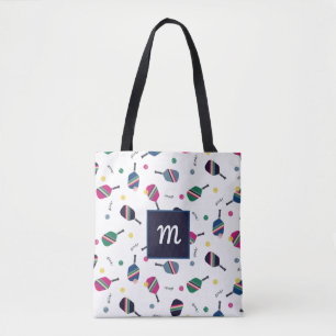 Pickleball Speciaal Monogram Blauw Groen Roze Tote Bag