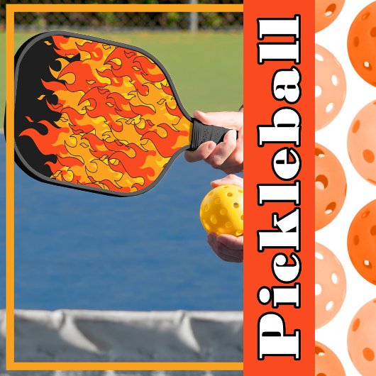 Pickleball spel op vuur Sinaasappel geel vlammen h Paddle