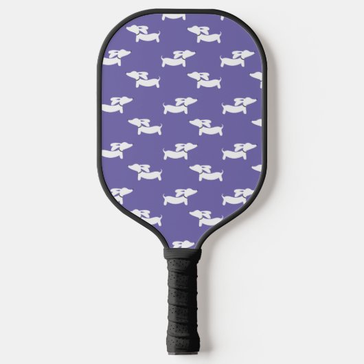 Pickleball Spelen Dachshund Mam Paarse Paddle (Voorkant)