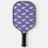 Pickleball Spelen Dachshund Mam Paarse Paddle (Achterkant)