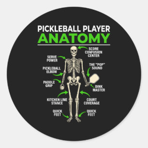 Pickleball-speler anatomie grappige dink pickle ba ronde sticker