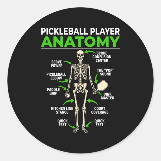 Pickleball-speler anatomie grappige dink pickle ba ronde sticker (Voorkant)