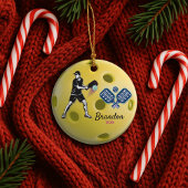 Pickleball speler atleet sport peddels op maat keramisch ornament