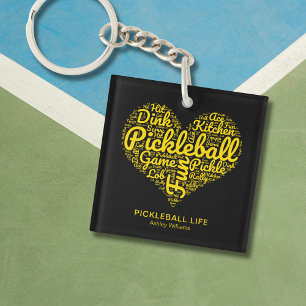 Pickleball Speler Gepersonaliseerde Naam Word Art Sleutelhanger