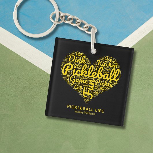 Pickleball Speler Gepersonaliseerde Naam Word Art Sleutelhanger