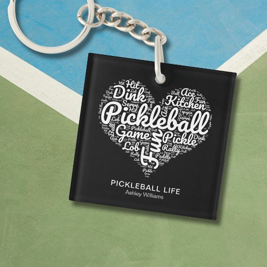 Pickleball Speler Gepersonaliseerde Naam Word Art Sleutelhanger
