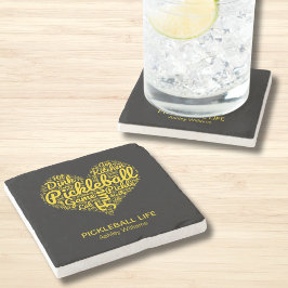 Pickleball Speler Gepersonaliseerde Naam Word Art Stenen Onderzetter