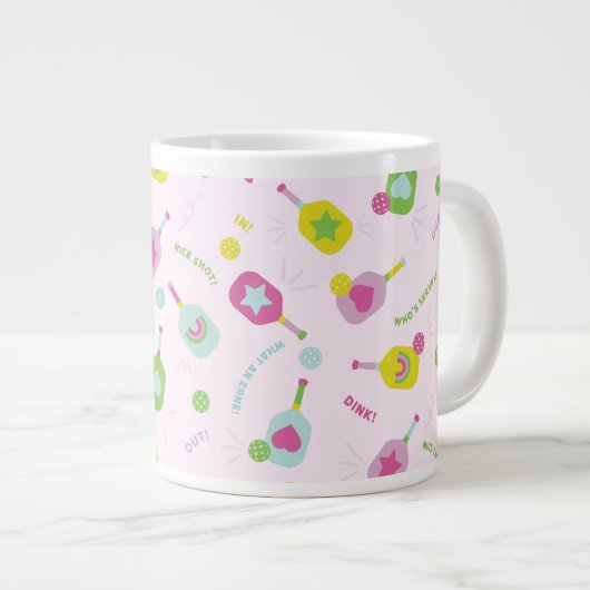 Pickleball Speler Gift voor Haar Roze Gepersonalis Grote Koffiekop (Voorkant rechts)