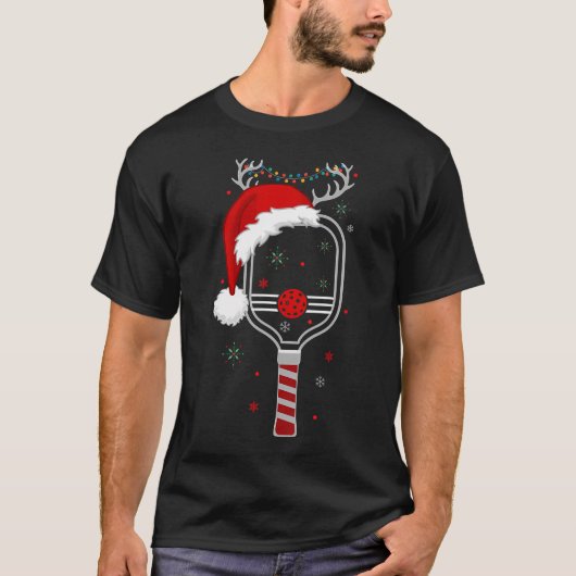 Pickleball Speler Kerstvakantie Rendier Xmas T-shirt (Voorkant)
