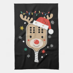 Pickleball Speler Kerstvakantie Rendier Xmas Theedoek