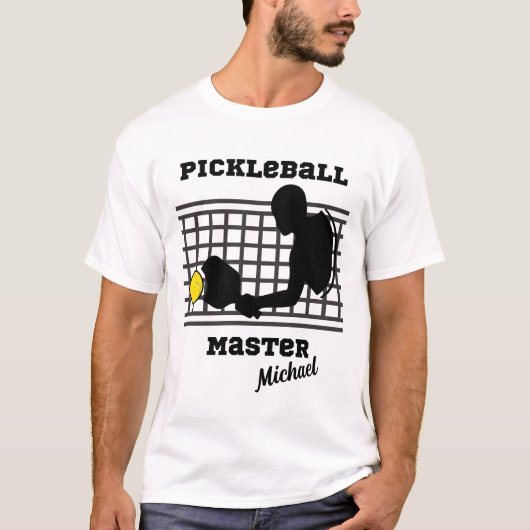 Pickleball speler meester winnaar aangepaste naam t-shirt (Voorkant)