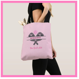 Pickleball Speler Monogram Naam Paddles Canvas tas