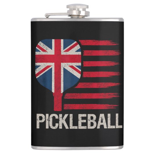 Pickleball Speler Paddle UK Vlag Heupfles (Voorkant)