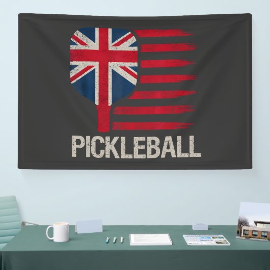 Pickleball Speler Paddle Uk Vlag Spandoek (Beurs)