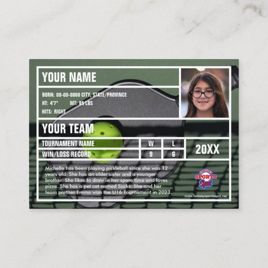 Pickleball Speler Trading Kaart - Deep Blue Contactkaartje (Achterkant)