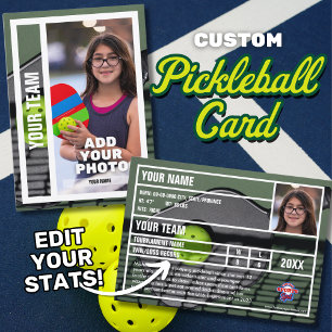 Pickleball Speler Trading Kaart Souvenir - Groen Contactkaartje