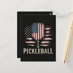 Pickleball Speler VS Vlag Retro Paddleball Briefkaart