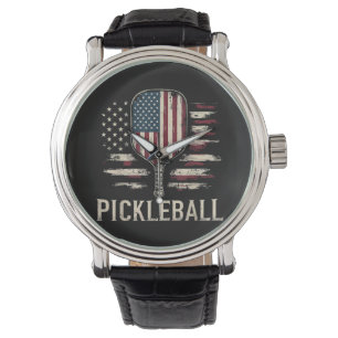 Pickleball Speler VS Vlag Retro Paddleball Horloge