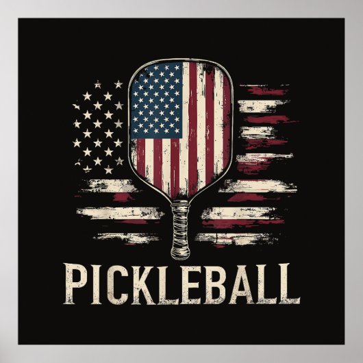 Pickleball Speler VS Vlag Retro Paddleball Poster (Voorkant)