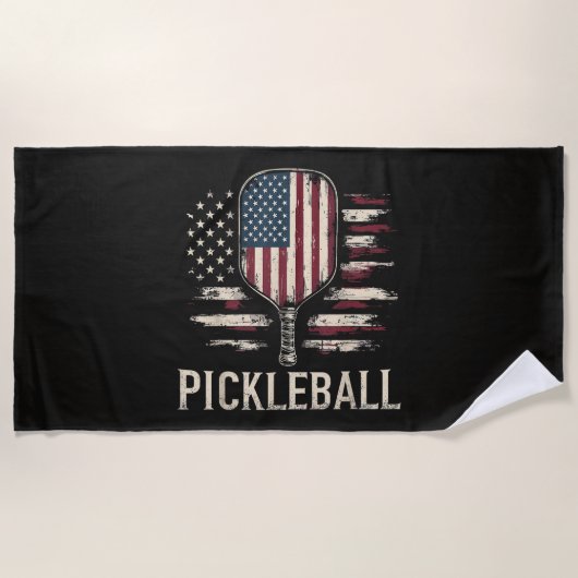 Pickleball Speler VS Vlag Retro Paddleball Strandlaken (Voorkant)