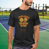 Pickleball speler zwart retro sinaasappel leuke qu t-shirt