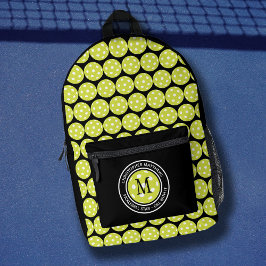 Pickleball Sport Grappige Quote Naam Initiaal Zwar Bedrukte Rugzak
