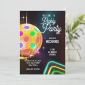Pickleball Sport Neon Thema Disco bal Feest Kaart (Staand voorkant)