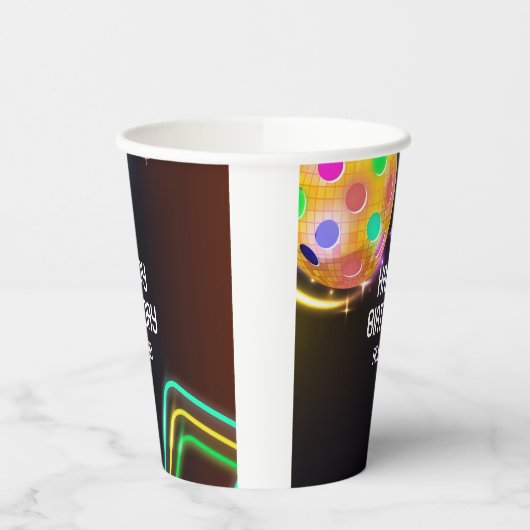 Pickleball Sport Neon Thema Disco bal Party Papieren Bekers (Links)