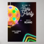 Pickleball Sport Neon Thema Disco bal Party Poster (Voorkant)