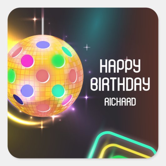 Pickleball Sport Neon Thema Disco bal Party Vierkante Sticker (Voorkant)