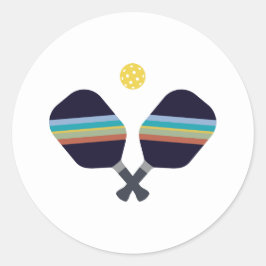 Pickleball Sport Paddle Striped Blue Ronde Sticker