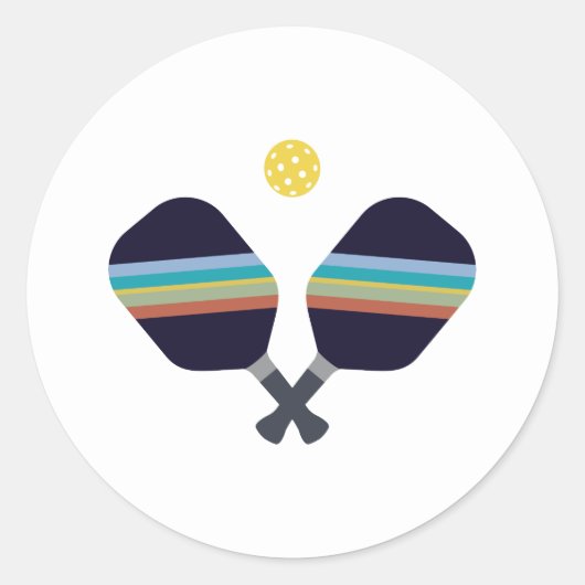 Pickleball Sport Paddle Striped Blue Ronde Sticker (Voorkant)