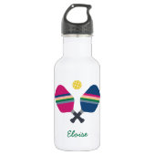 Pickleball Sport Striped Paddle Persoonlijke naam Waterfles (Voorkant)