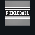 PICKLEBALL Sportief Zwart Wit Grijs Racing Stripes Canvas Afdruk<br><div class="desc">Dit leuke sportieve ontwerp is voorzien van PICKLEBALL tekst in een gemarkeerde brede zwarte streep met dubbele witte strepen tegen een grijze achtergrond.</div>